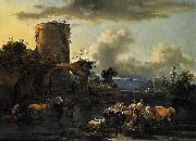 Nicolaes Pietersz. Berchem Evening Landscape painting